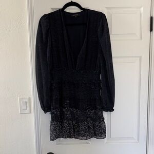 Women's Navy Long-Sleeve V-Neck Dress